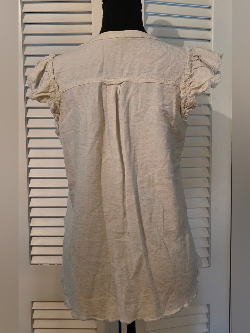 Jodifl Raw hem Fringe ruffle Top Crafted In A Neutral Beige Or Cream Tone. - Picture 2 of 6